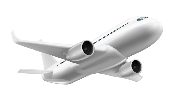 Vetor avião a jato comercial branco brilhante 3d no céu