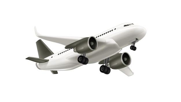 Avião a jato comercial brilhante 3D branco decola