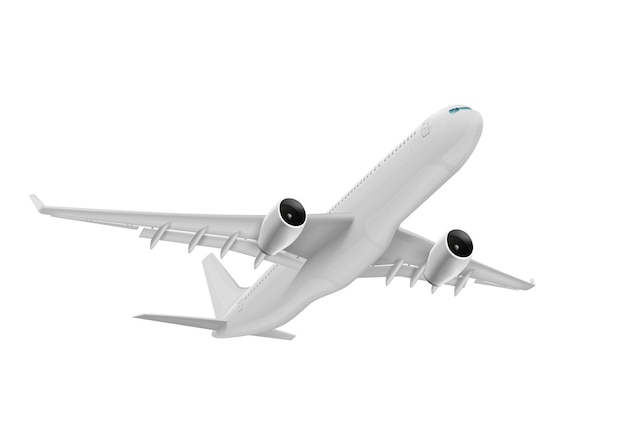 Avião a jato comercial brilhante 3D branco decola