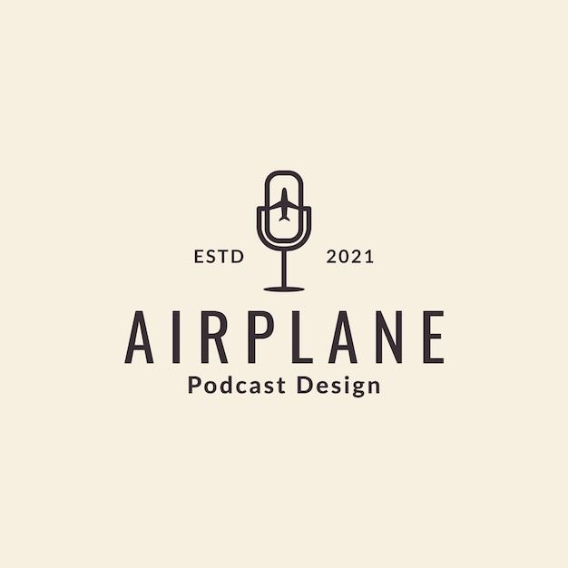 Avião com símbolo de logotipo de microfone podcast ícone vector design gráfico ilustração ideia criativa