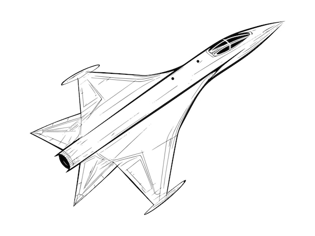 Avião de combate em linha desenhando ilustração em fundo branco para crianças livro de colorir