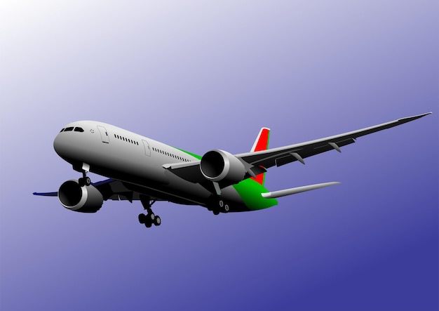 Avião de passageiros moderno voando no céu azul