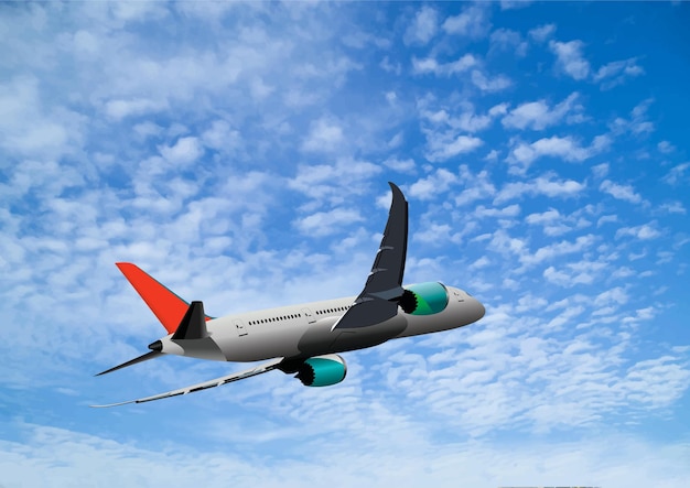 Avião de passageiros voando alto acima das nuvens no céu azul durante o dia