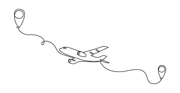 Avião de viagem avião de linha contínua contorno ilustração de arte vetorial esboço de viagem de voo de avião