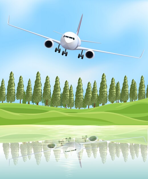 Vetor avião sobrevoando o lago