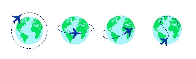 Avião voando ao redor da ilustração vetorial de conceito de turismo de terra