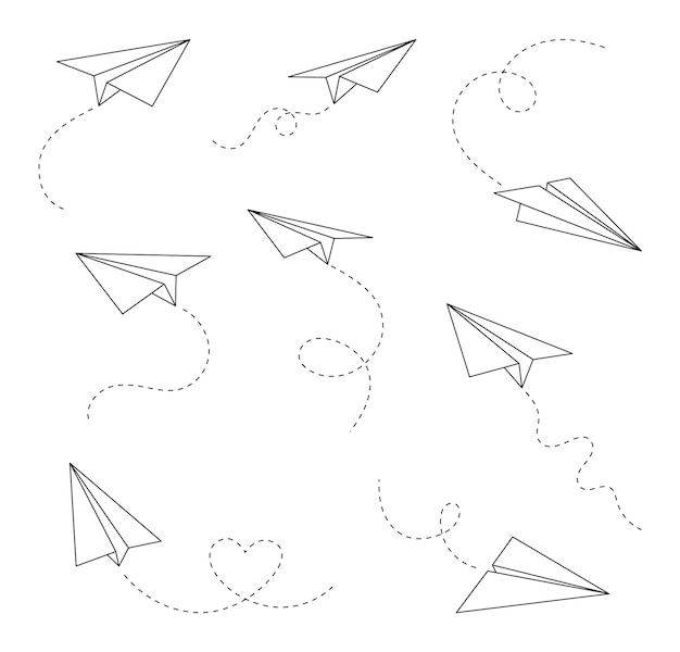 Aviões de papel com trilhas ilustração vecot de aviões de origami voadores
