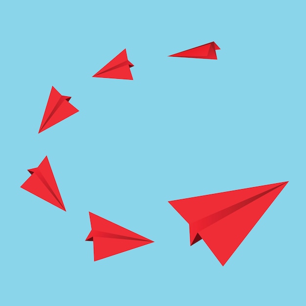 Aviões de papel vermelho. ilustração vetorial