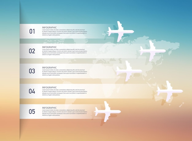 Aviões e conceito de infográfico de mapa mundial