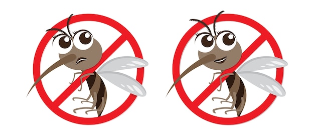 Aviso de vetor e personagem de desenho animado anti mosquito