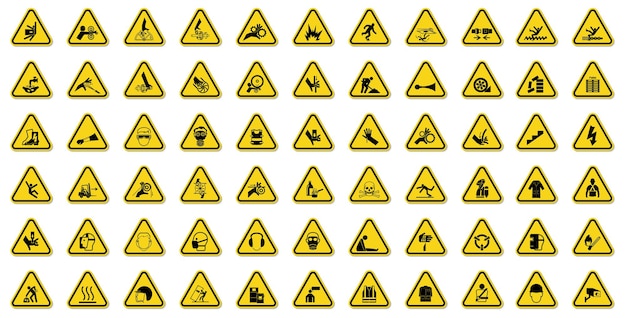 Aviso Símbolos de perigo rótulos sinal isolado em fundo branco Ilustração vetorial