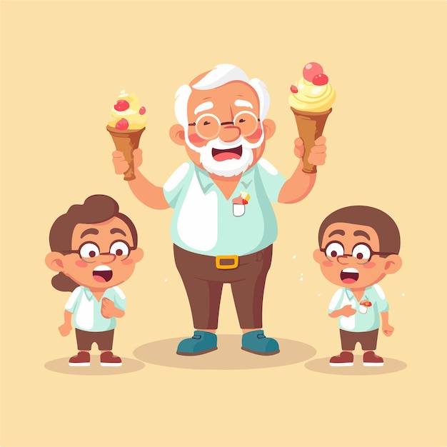 Vetor avô alegre com um cone de sorvete