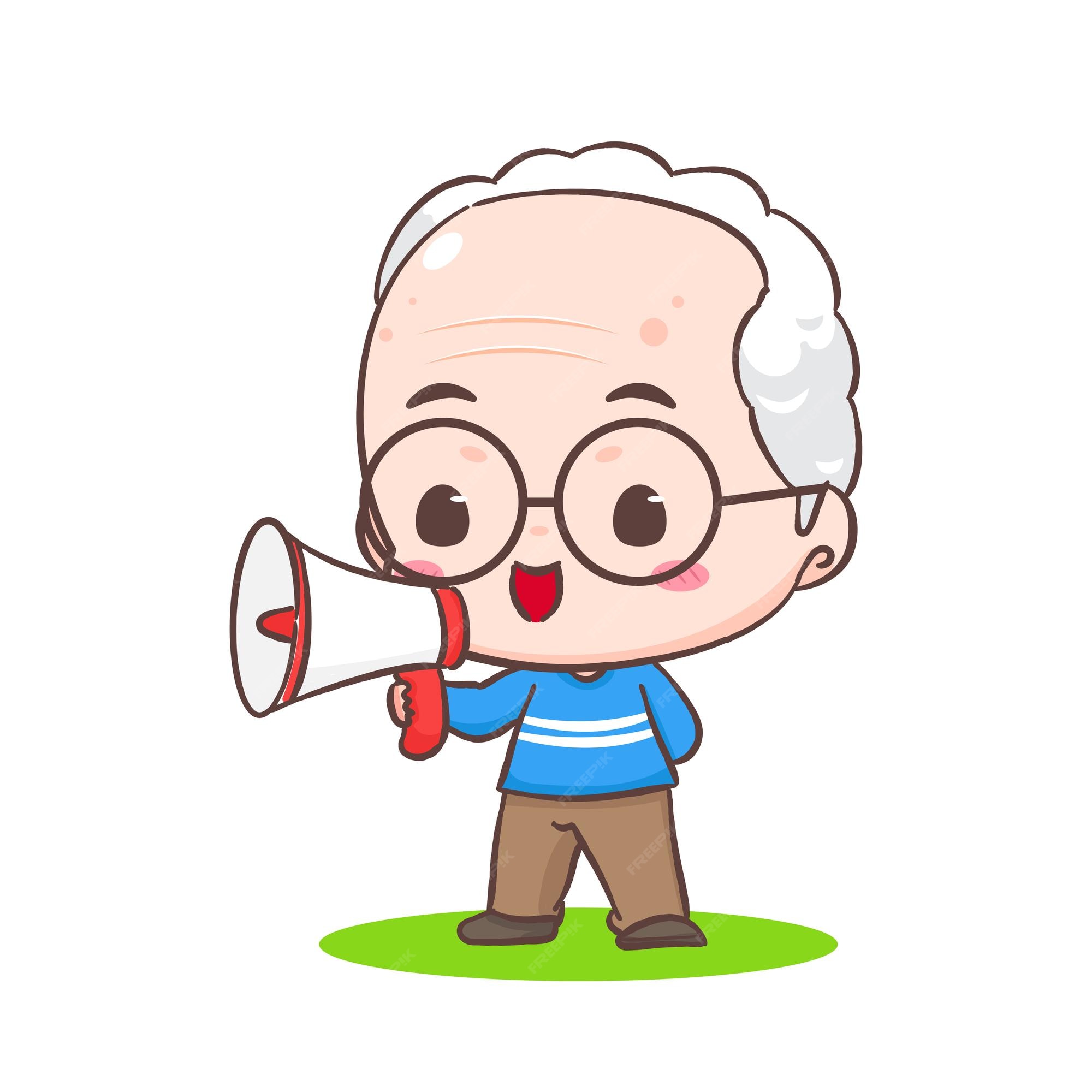 fofa avô ou velho homem desenho animado personagem. Vovô cumprimento pose  dizer olá. kawaii chibi mão desenhado estilo. adorável mascote vetor  ilustração. pessoas família conceito Projeto 20918518 Vetor no Vecteezy