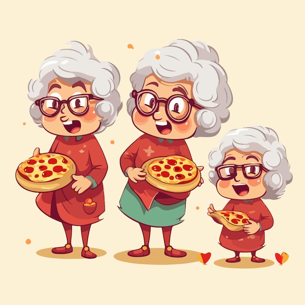 Vetor avó com pizza em uma ilustração vetorial