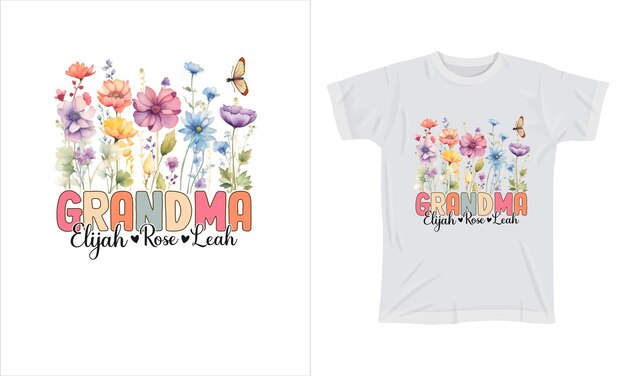 Vetor avó elijah rose leah colorida t-shirt gráfica flor selvagem t-shirt design