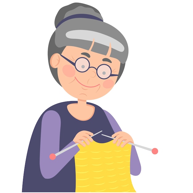 Avó tricota roupas à mão Ilustração vetorial em um estilo simples