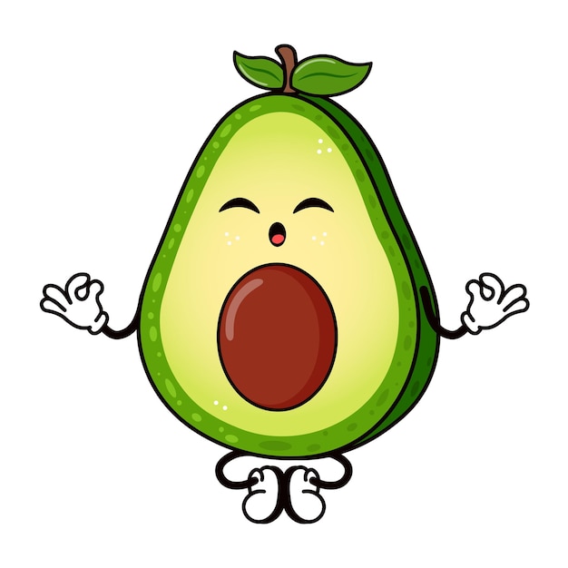Avocado fazendo ioga personagem vetor desenhado à mão personagem tradicional de abacate isolado em branco