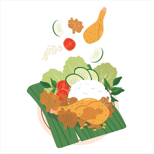 Ayam kremes, ilustração vetorial de comida indonésia
