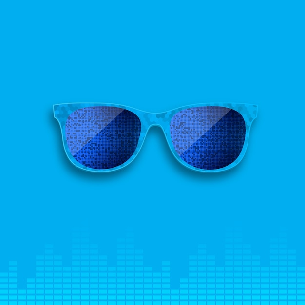 Vetor azuis realistas óculos no fundo do equalizador musical.