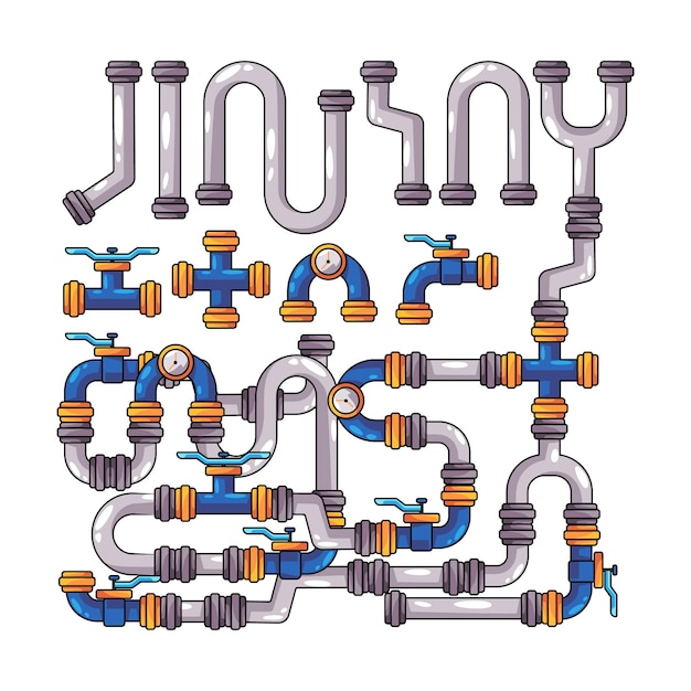 Vetor azul e cinza cor tubular forma de tubulação esgoto engenharia de sistema de válvula industrial com torneira
