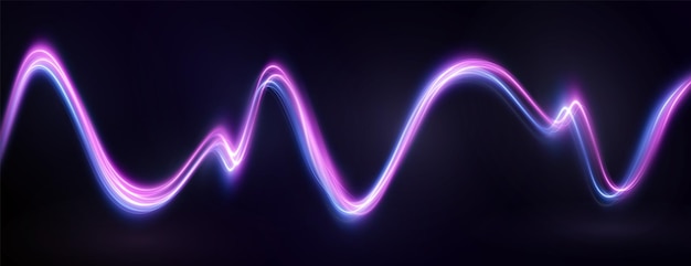 Vetor azul, linha de luz curvada rosa, corda, fita. linha neon festiva suave com efeitos de luz.