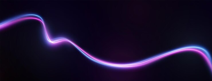 Vetor azul, linha de luz curvada rosa, corda, fita. linha neon festiva suave com efeitos de luz.