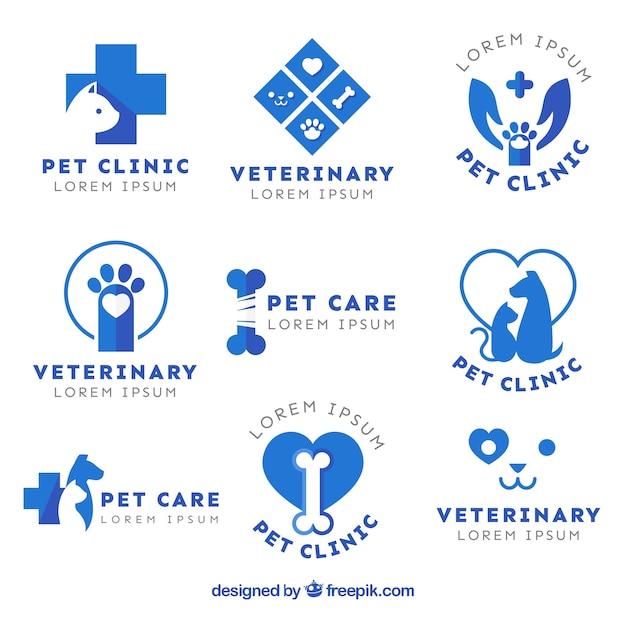 Azul logotipos veterinário plano definido