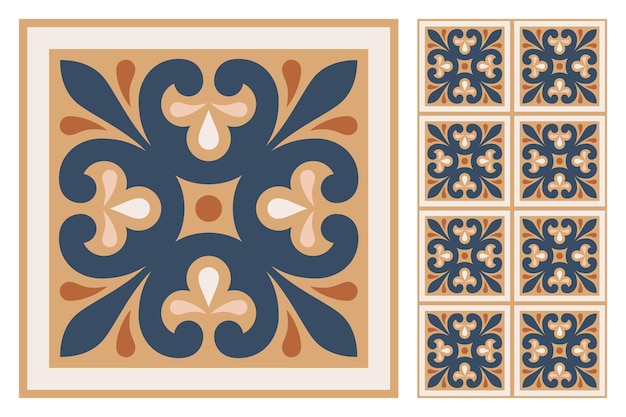 Vetor azulejos de piso cerâmico português design de azulejo padrão mediterrâneo