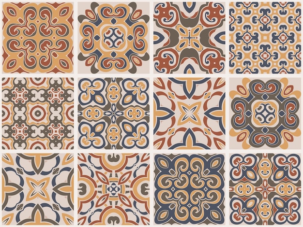 Vetor azulejos decorativos portugueses ornamentados tradicionais das telhas