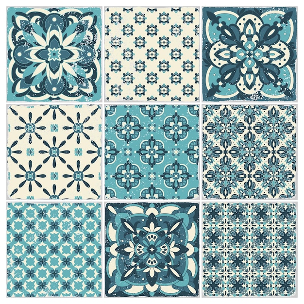 Vetor azulejos portugueses ornamentados tradicionais azulejos padrão vintage para design têxtil mosaico majólica