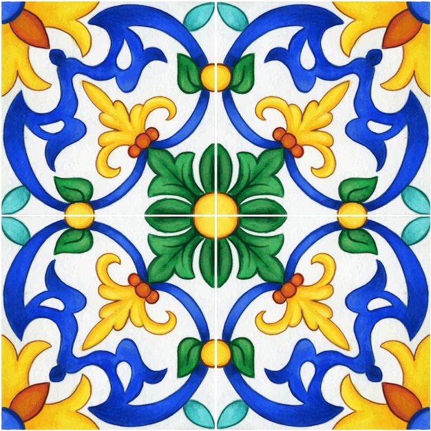 Azulejos tradicionais mediterrâneos em aquarela