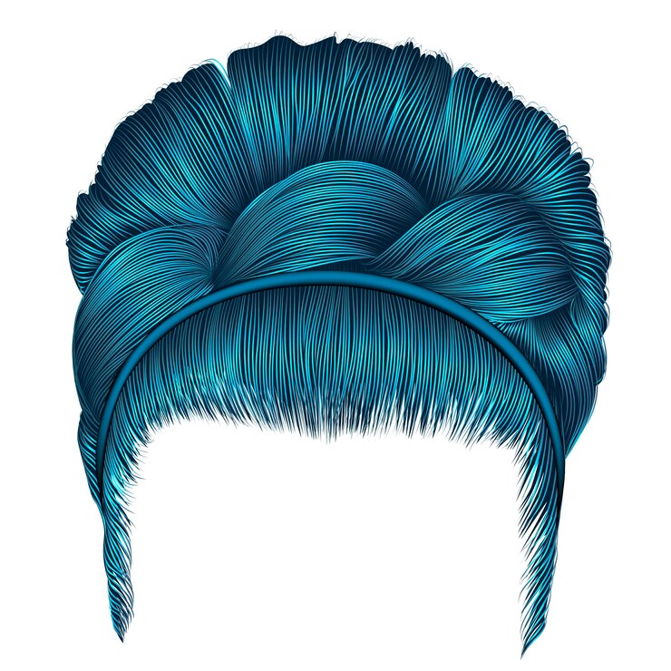 Vetor babette de cabelos com cores azuis pigtail. moda feminina na moda. 3d realista. penteado retrô.