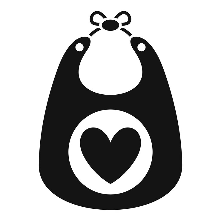 Vetor baby bib com uma forma de coração sendo amarrado com um laço