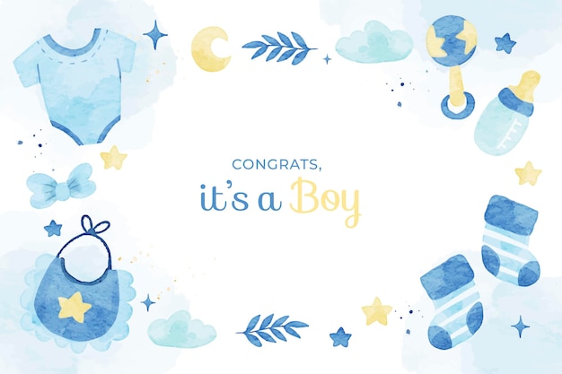 Vetor baby boy element de fundo azul em estilo aquarela