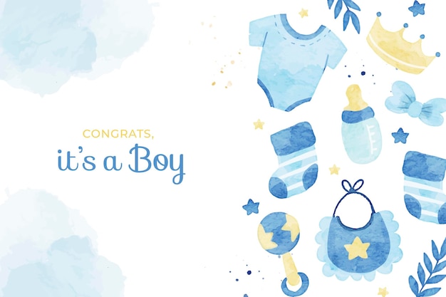 Vetor baby boy element de fundo azul em estilo aquarela