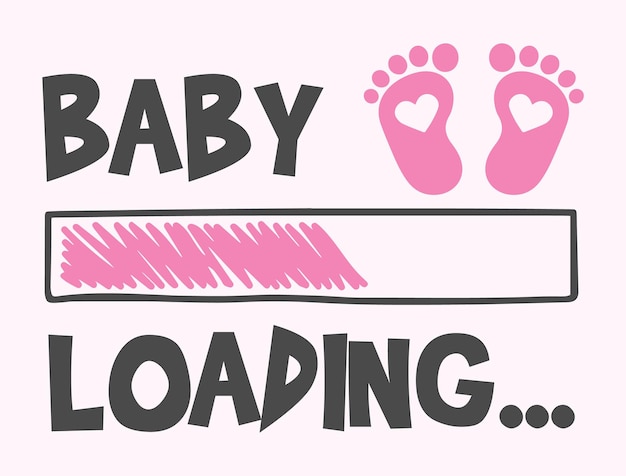Baby girl carregando letras com barra de download e pegada de bebê. anúncio de gravidez