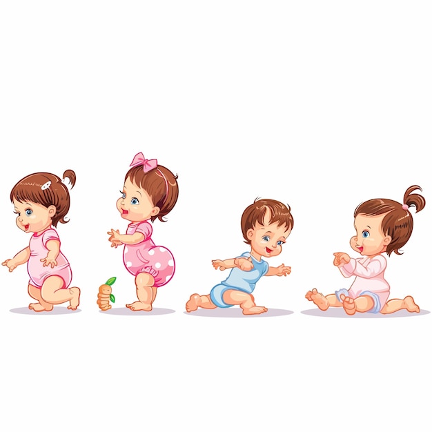 Vetor baby_girl_growth_step_from_newborn_to_teenage