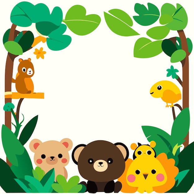 Baby kid nature animal forest frame desenhado à mão plano elegante adesivo de desenho animado conceito de ícone isolado