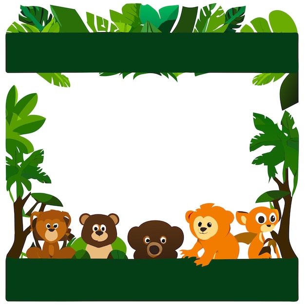 Baby kid nature animal forest frame desenhado à mão plano elegante adesivo de desenho animado conceito de ícone isolado