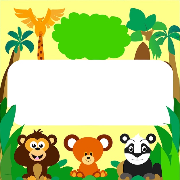 Vetor baby kid nature animal forest frame desenhado à mão plano elegante adesivo de desenho animado conceito de ícone isolado