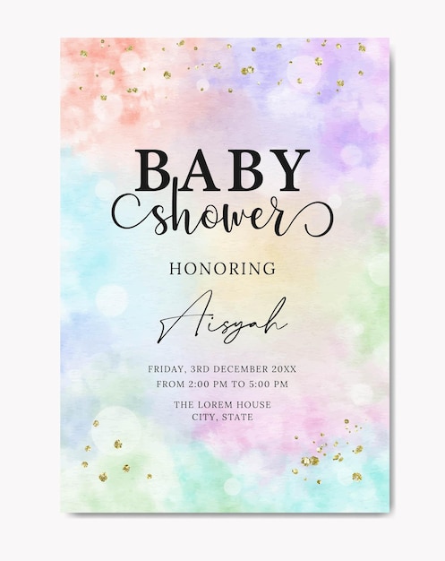 Baby shower com fundo de aquarela arco-íris pastel