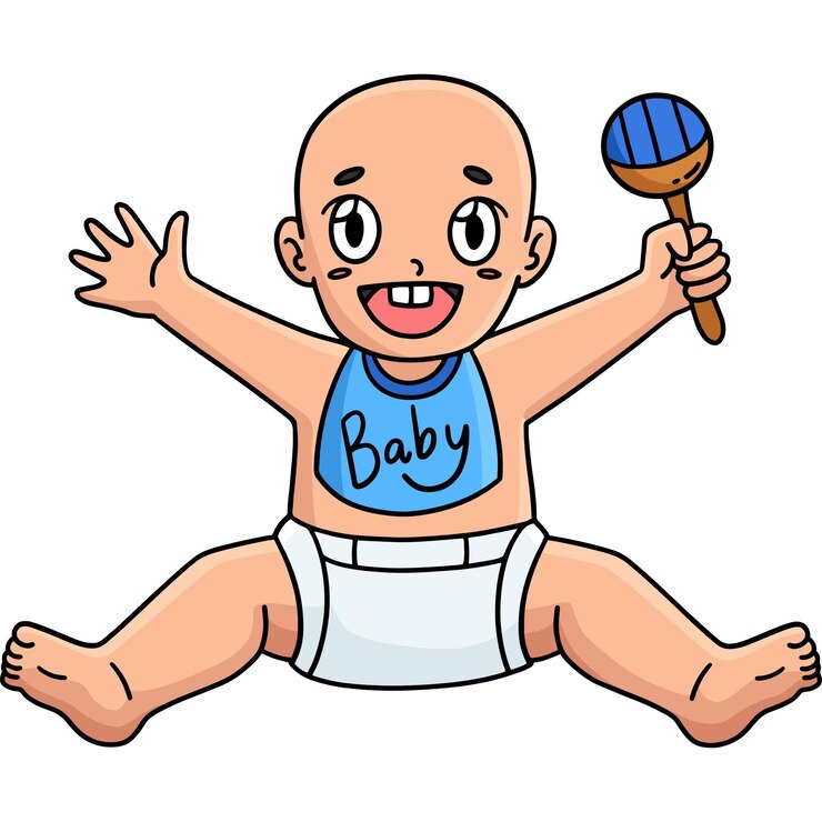 Vetor baby shower holding rattle toy clipart de desenhos animados