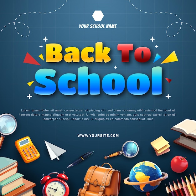 Back To School Background e banner com lápis de saco de livros e muitas coisas para crianças