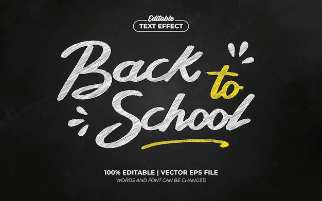 Vetor back to school chalkboard estilo gráfico de efeito de texto editável