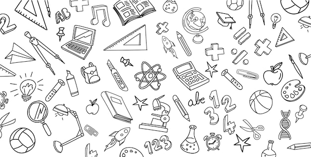Back To School conjunto de ícones de doodle e ilustração vetorial desenhados à mão