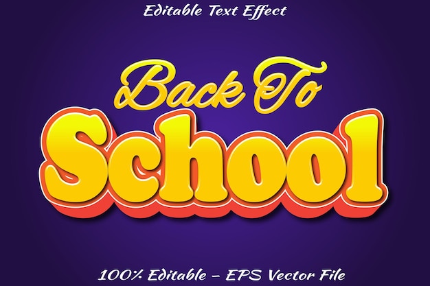 Back to school efeito de texto editável 3d design de estilo de relevo