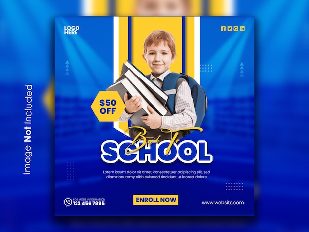 Vetor back to shool design de banner de mídia social