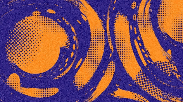 Vetor background de esportes abstratos com textura de pincel azul e laranja e efeito de meio tom retro grunge background para design de banner ou cartaz