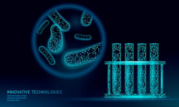 Bactérias de tubo de ensaio de baixo poli render probióticos. microrganismo de análise laboratorial. flora saudável do corpo humano. ciência moderna tecnologia medicina alergia imunidade thearment
