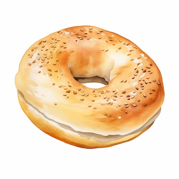 Bagel de estilo artístico aquarela em fundo branco